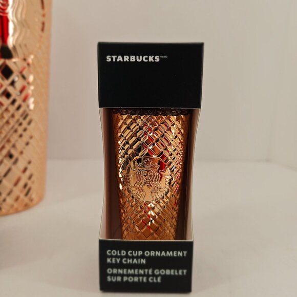 Starbucks 24 Oz Rose Gold Diamond Textured Tumbler & Keychain Cold Cup Ornament - Picture 5 of 10